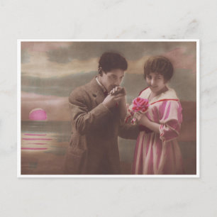 Retro Romantic Couple bij Moonrise Briefkaart
