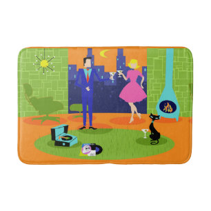 Retro Romantic Evening Couple Bath Mat