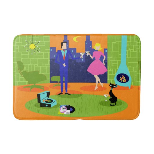 Retro Romantic Evening Couple Bath Mat (Voorkant)