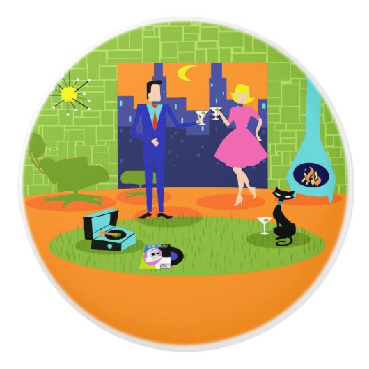 Retro Romantic Evening Couple Ceramic Pull Keramische Knop (Voorkant)