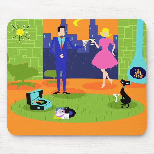 Retro Romantic Evening Couple Mousepad Muismat (Voorkant)