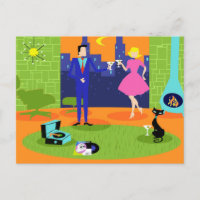 Retro Romantic Evening Couple Postcard