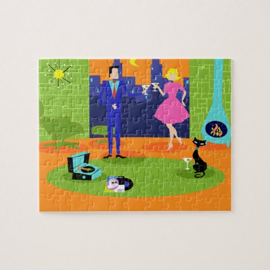 Retro Romantic Evening Couple Puzzle Legpuzzel (Horizontaal)