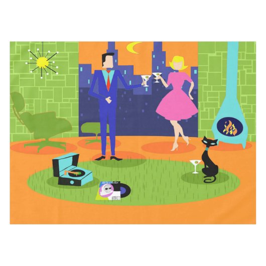 Retro Romantic Evening Couple Tablecloth Tafelkleed (Voorkant (Horizontaal))