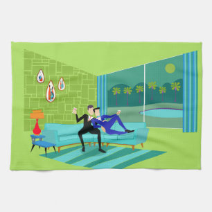 Retro Romantic Gay Couple Kitchen Towels Theedoek