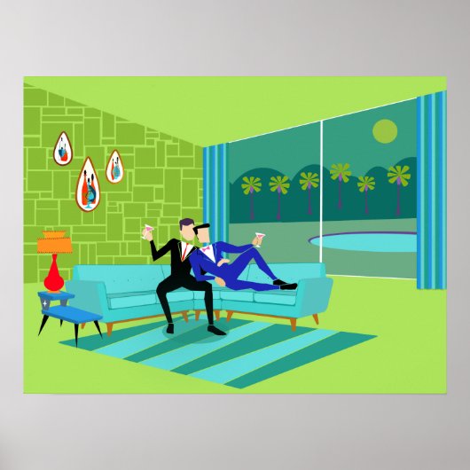Retro Romantic Gay Couple Poster (Voorkant)