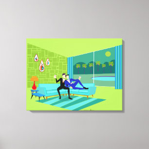 Retro Romantic Gay Couple Stretched Canvas Afdruk