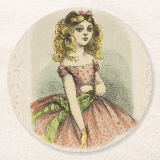 Retro Romantic Valentine's Day Card, 19th century Ronde Kartonnen Onderzetter