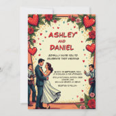 Retro Romantisch paar dansen Comic Style bruiloft Kaart (Voorkant)