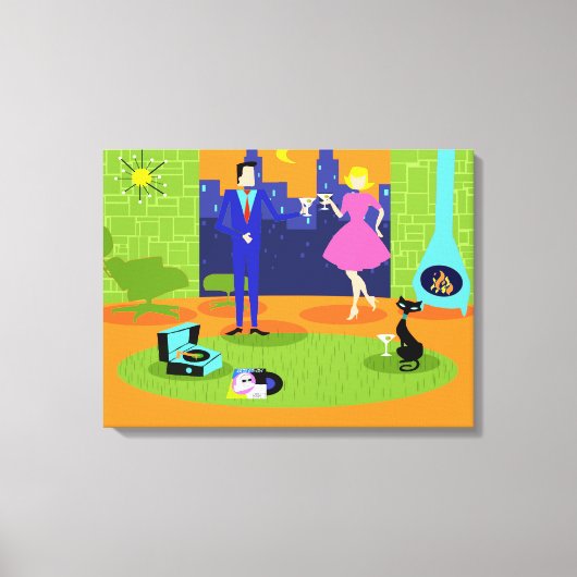 Retro romantische avond paar canvas Print (Voorkant)