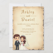 retro romantische bruid en bruidegom bruiloft kaart (Voorkant)