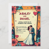 Retro Romantische bruid en bruidegom stripboek bru Kaart (Voorkant)