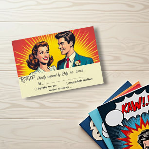 Retro Romantische Koppel Comic Style Wedding RSVP Kaartje