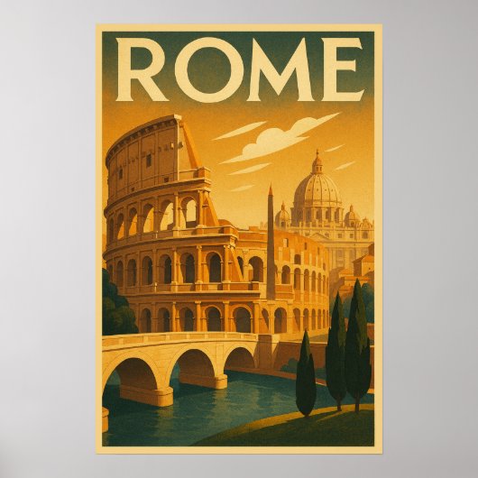 Retro Rome, Italië in Art Deco Stijl Reizen Poster (Voorkant)