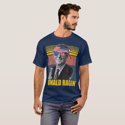 Retro Ronald Ragin Reagan Funny, 4 juli team T-shirt (Voorkant volledig)