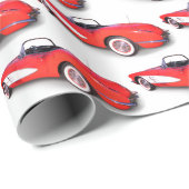 Retro rood 1960 Corvette op wit Cadeaupapier (Rol Hoek)