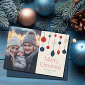 Retro Rood Blauw Kerst Ornamenten Foto Feestdagenkaart