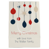 Retro Rood Blauw Ornamenten Kerstfeest Medium Cadeauzakje (Achterkant)