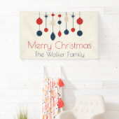 Retro Rood Blauw Ornamenten Kerstfeest Spandoek (Insitu)