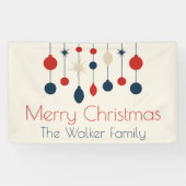 Retro Rood Blauw Ornamenten Kerstfeest Spandoek (Horizontaal)