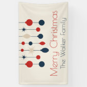 Retro Rood Blauw Ornamenten Kerstfeest Spandoek (Verticaal)