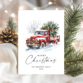 Retro Rood Boerderij Truck Boheemse Kerstboom Feestdagenkaart