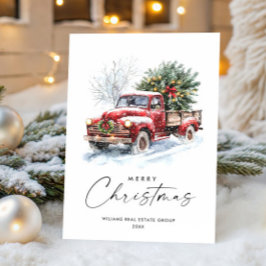Retro Rood Boerderij Truck Kerstboom Bedrijf Feestdagenkaart