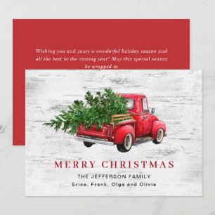 Retro  Rood Boerderij Vrachtwagen Kerstboom Boho Feestdagenkaart