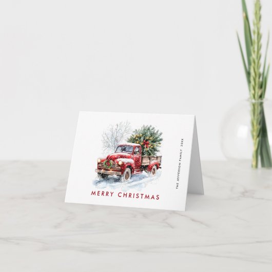 Retro Rood Boerderij Vrachtwagen Kerstboom Groet Feestdagen Kaart (Voorkant)