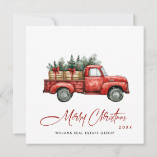 Retro  rood Boerderij Vrachtwagen kerstcadeautje Feestdagenkaart