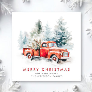 Retro  rood Boerderij Vrachtwagen kerstcadeautje Feestdagenkaart