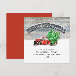 Retro  rood Boerderij Vrachtwagen kerstcadeautje Feestdagenkaart