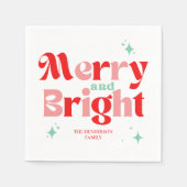 Retro rood en Blauwgroen vrolijk en stralend kerst Servet (Voorkant)