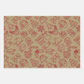 Retro Rood en Goud Nordic Christmas Inpakpapier Vel (Voorkant 3)