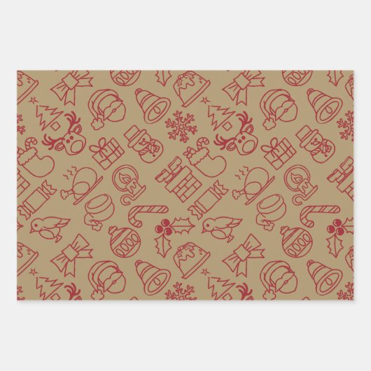 Retro Rood en Goud Nordic Christmas Inpakpapier Vel (Voorkant 3)