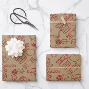 Retro Rood en Goud  Nordic Christmas Inpakpapier Vel