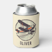 Retro Rood en Groen Biplane Blikjeskoeler (Blikje Voorkant)