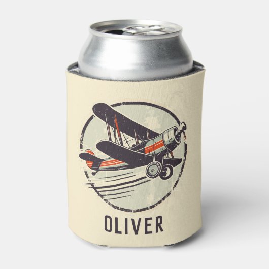 Retro  Rood en Groen Biplane Blikjeskoeler (Blikje Voorkant)