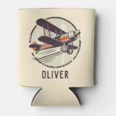 Retro Rood en Groen Biplane Blikjeskoeler (Voorkant)