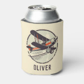 Retro Rood en Groen Biplane Blikjeskoeler (Blikje Achterkant)