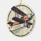 Retro  Rood en Groen Biplane Keramisch Ornament (Links)