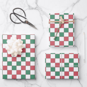 Retro Rood en Groen Vierkant Plaid Inpakpapier Vel
