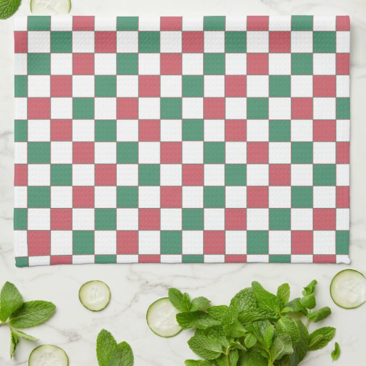  Retro Rood en Groen Vierkant Plaid Theedoek (Gevouwen)