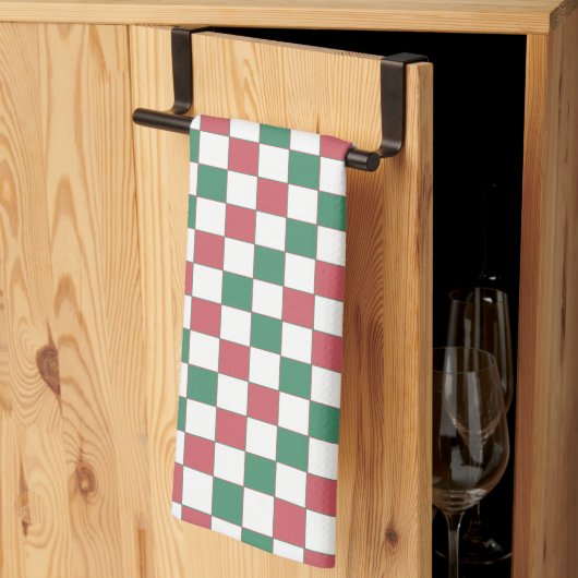  Retro Rood en Groen Vierkant Plaid Theedoek (Derde Gevouwen)