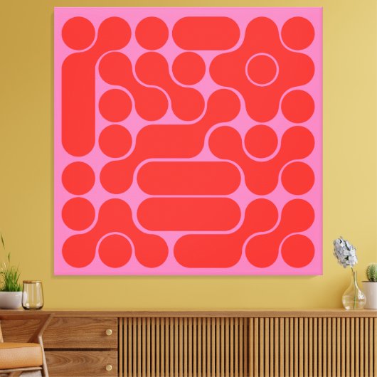 Retro rood en hete roze cirkel abstract canvas afdruk (Insitu (Woonkamer))