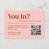 Retro Rood en Roze Bruiloft RSVP Qr Code Informatiekaartje (Voorkant)