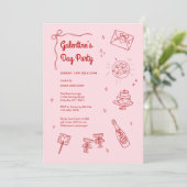 Retro rood en roze Galentines Party Kaart (Staand voorkant)