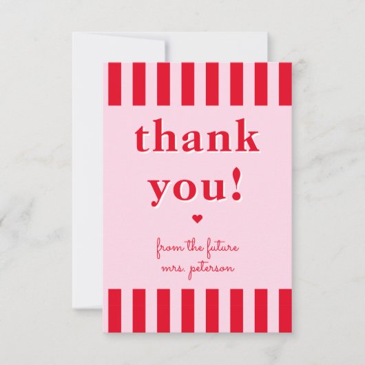 Retro rood en roze strepen van toekomstige mevrouw bedankkaart (Voorkant)