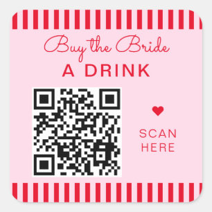 Retro rood en roze strepen vrijgezellenfeest QR-co Vierkante Sticker