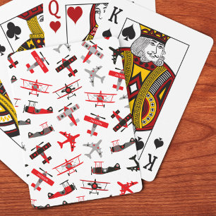 Retro rood en zwart WWII militair vliegtuigpatroon Pokerkaarten